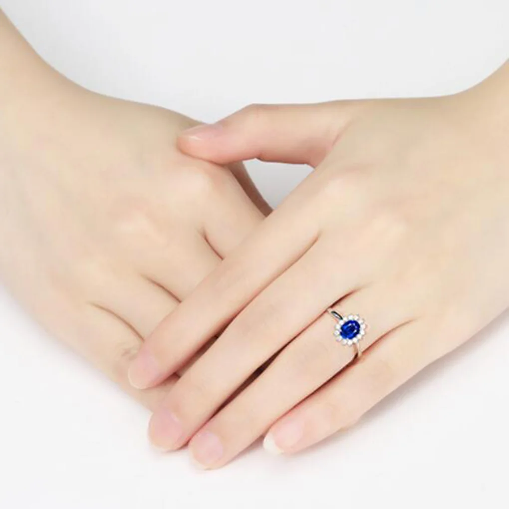 

Blue Sapphire Rhinestone Rings with Oval Shape Copper Luxury Ring for Women Jewelry Accessories