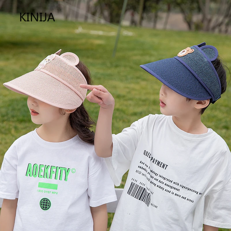 Sun Hat for Children Outdoor  Adjust Straw Hat boy Girl Raffia Sun Cap Summer Beach Seashore Straw Hat Empty top cap