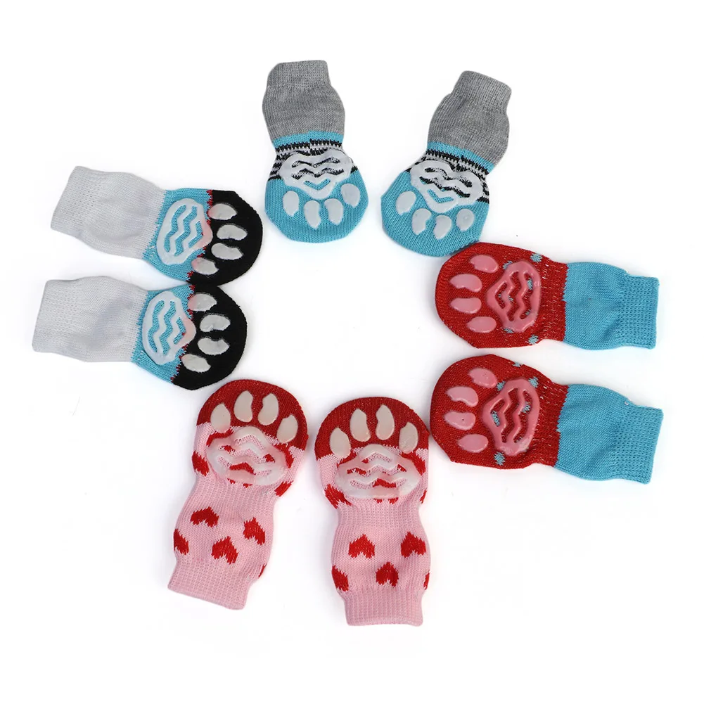 

4pcs/Set Pet Dog Anti-Slip Socks for Small Dogs Cats Autumn Winter Warm Thick Paw Protector Cartoon Dog Booties Accessories