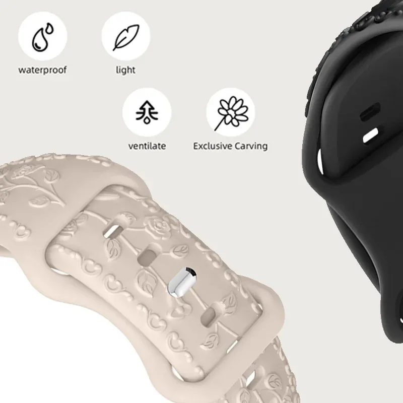 Фото Ремешок с цветочной гравировкой для Apple Watch, ремешок 44 мм, 40 мм, 49 мм, 41 мм, 45 мм, 38 мм, 42 мм, браслет iwatch series 8 9 7 6 3 ultra 2 se band №1