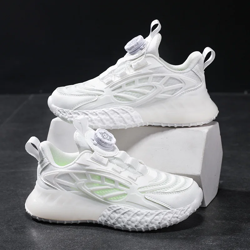 

kids' Little White Shoes 2023 Summer mesh breathable Kids Boys' shoes Girls' rotating button all-white running shoes