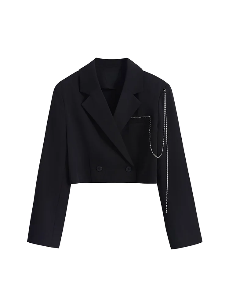 

Women Fashion Cropped Blazer Coat Vintage Long Sleeve Front Buttons Female Outerwear Chic Coat Femme