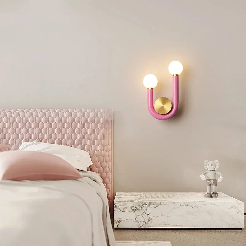 

Bedside LED Macaron Kids Room Wall Lamp Minimalist LivingRoom Background Decoration Sconce Colorful Children's Room Lighting