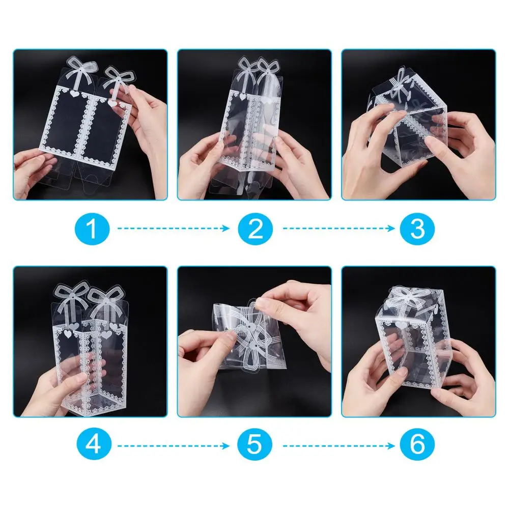 24Pcs Clear Plastic Boxes Bowknot Pattern Foldable Gift Display Box for Wedding Party Candy Jewelry Crafts Display Storage