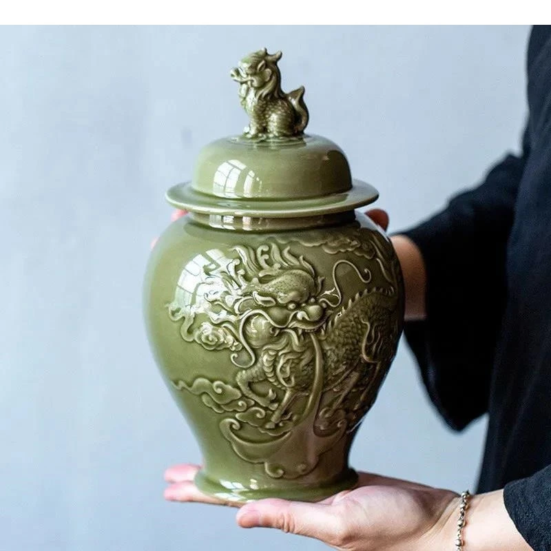 Керамическая универсальная банка Celadon Relief для хранения чая фарфоровый имбирный
