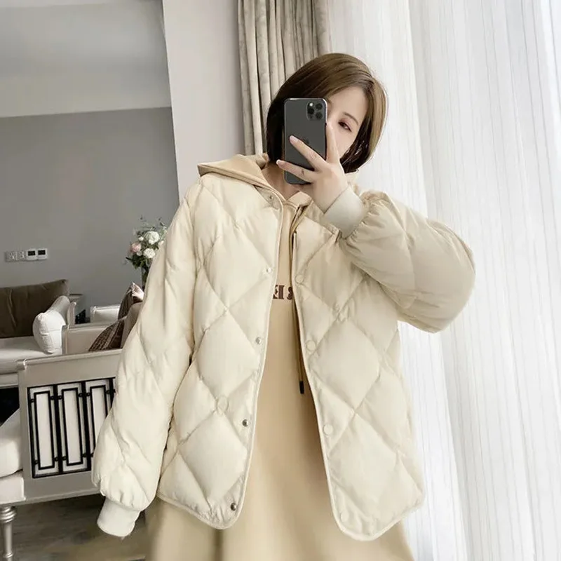 2022 Spring Autumn New Cotton Jacket Womens Fashion Loose Diamond Down Cotton Coat Women's Short Lightweight Breathable Parkas