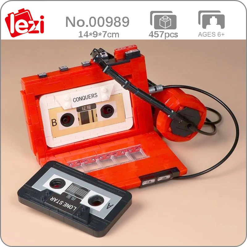 Lezi 00989 Music Tape Recorder Song Radio Earphone Headphone Machine Model Mini Blocks Bricks Building Toy for Children no Box