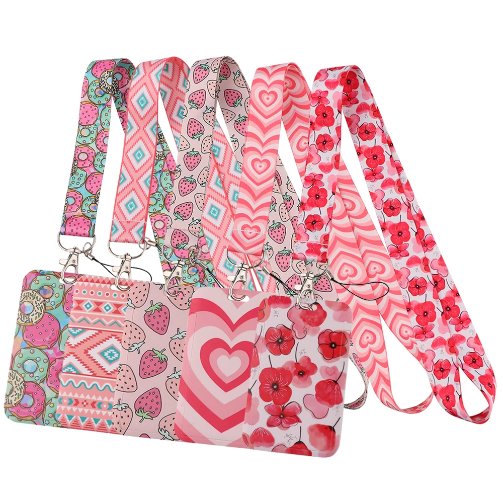 

Lanyard Keychain Strawberry Donut ID Credit Card Cover Pass Mobile Phone Neck Straps Badge Holder Key Holder Accessories