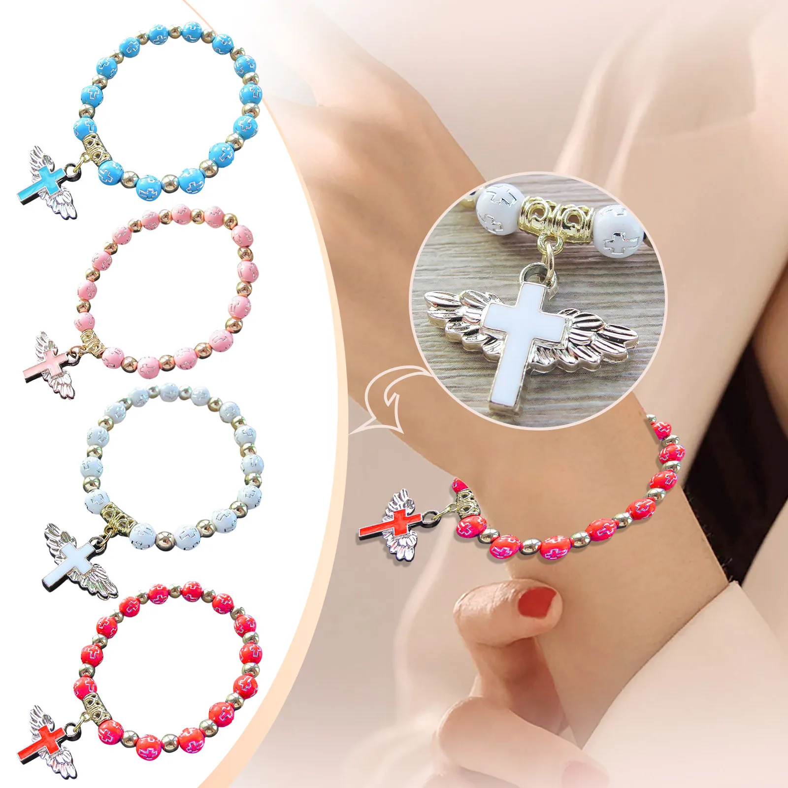 Браслет Etsy с зеркальным крестом, бронзовый винтажный акриловый браслет с бусинами, капельное масло, бриллианты, браслеты
