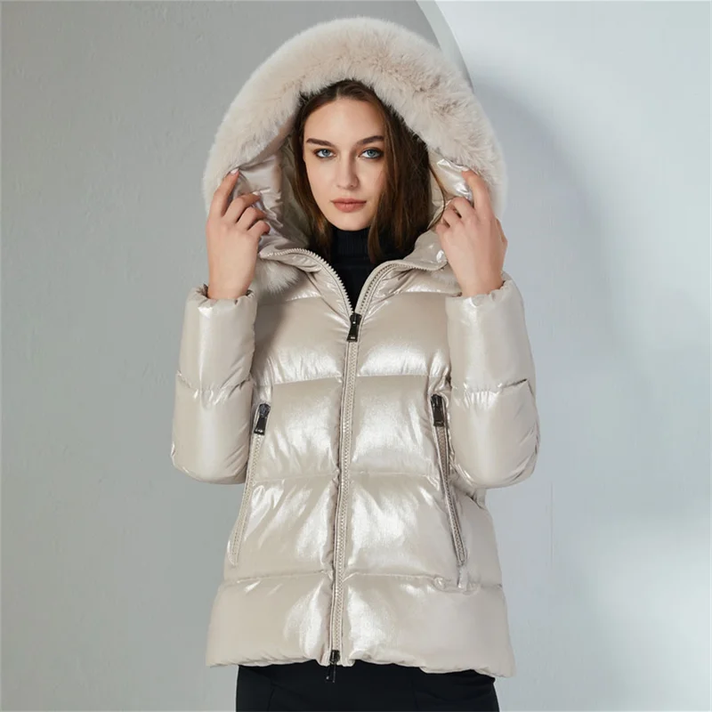 

Женская зимняя куртка, новинка 2023, корейская мода, пуховик с капюшоном, 90 утиного пуха, заполненный съемным воротником из лисьего меха
