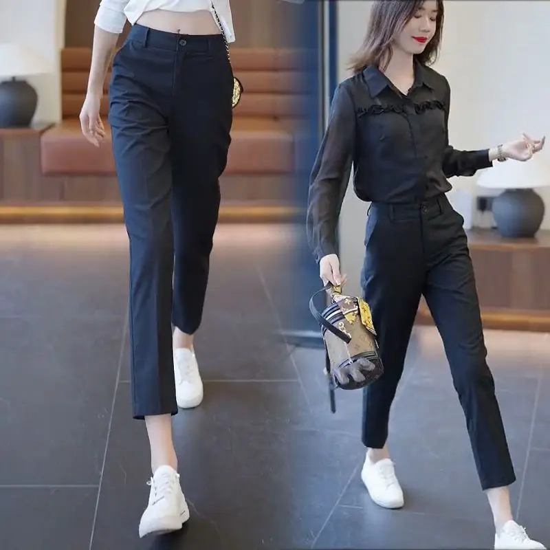 Women's 2023 Spring Autumn Korean Style Solid Silm Trousers Fashion Casual Female High Waist Striaght Suit Pants Clothing X104