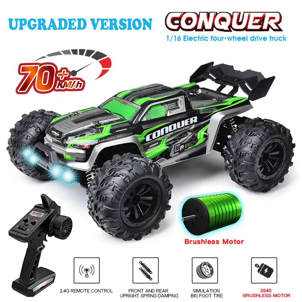 

1:16 RC 16102 4WD 2.4G Motor Brushless Control Upgrade Radio Speed Car High Monster 70KM/H Drift With Remote LED Truck Light