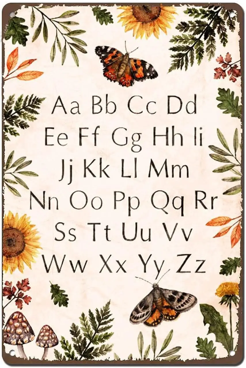 Vntge Plyroom Decor lphbet Tn Sgn Nture Eductonl Плакат BC Retro Sgns Ktchen Metl 12X8 nch