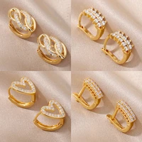 aesthetic zircon love heart hoop earrings for women stainless steel gold silver color earrings 2022 trend piercing jewelry gift