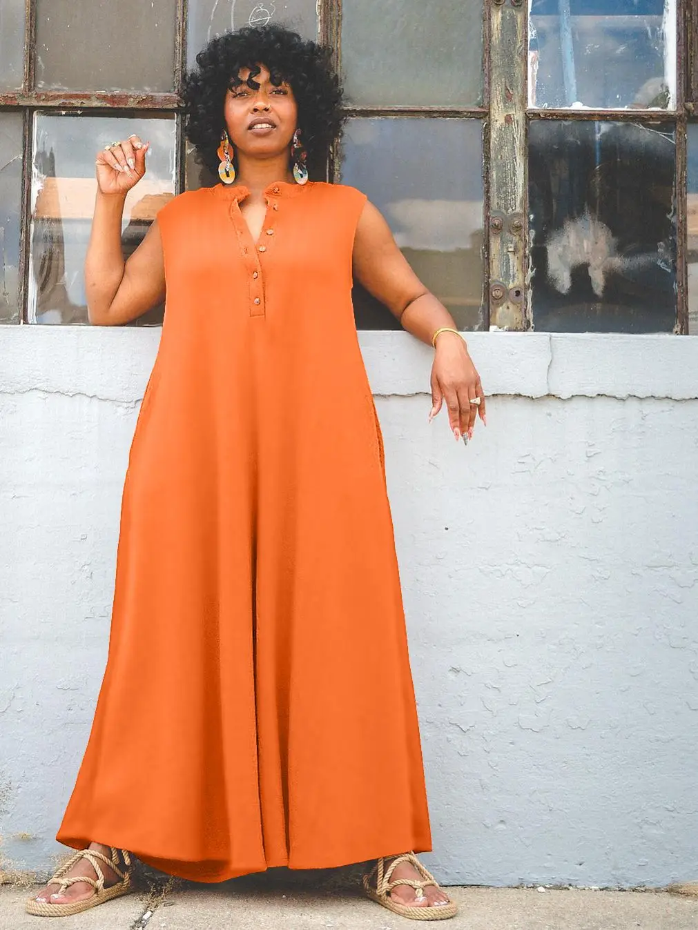 

Plus Size Women Long Jumpsuit Button Pocket Sleeveless One Piece Cloth Female Pencil Pants 2023 Summer Fashion Elegant Jumpsuits