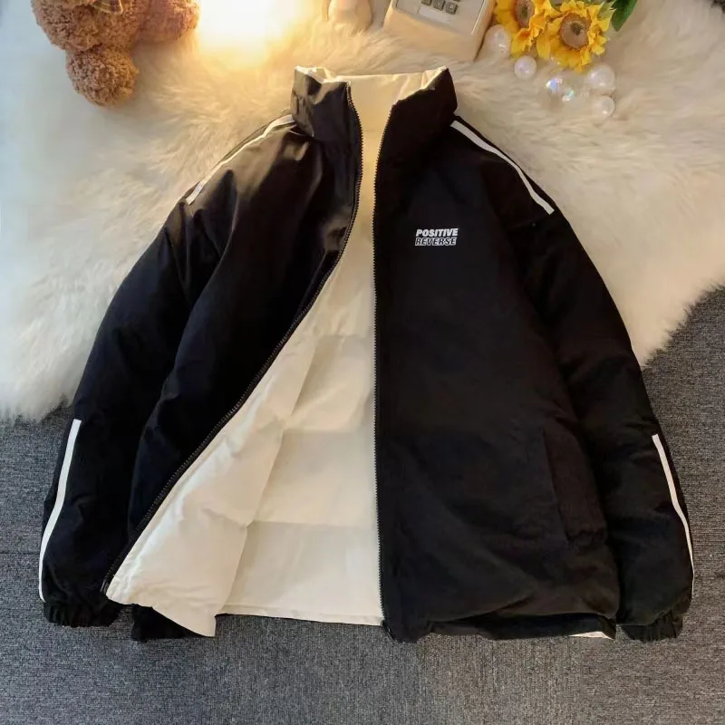 Two-sided Clothes Men's Winter Loose Retro Fashion Stand-up Collar Padded Clothes Tide Brand High Street Casual Padded Jacket