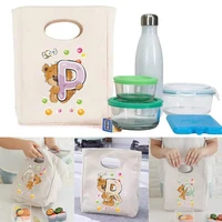 thermal lunch bag canvas tote bag storage meal bags women bagharajuku bear letter print clutch eco storage shopper bags 2022