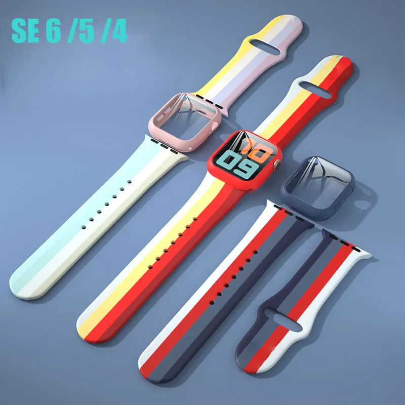 

case+strap For Apple Watch 44mm band 40mm 45mm 41mm iWatch 42mm 38mm watchband Slicone bracelet apple watch Series 7 SE 6 5 4 3