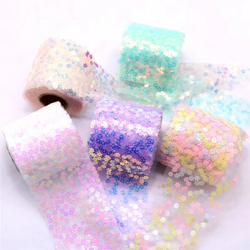 

Birthday Decoration 10 Yards 6CM 8CM 10CM 12CM Colorful Sequins Ribbon DIY Gift Bow Supplies Iridescent Flower Tulle Ribbon
