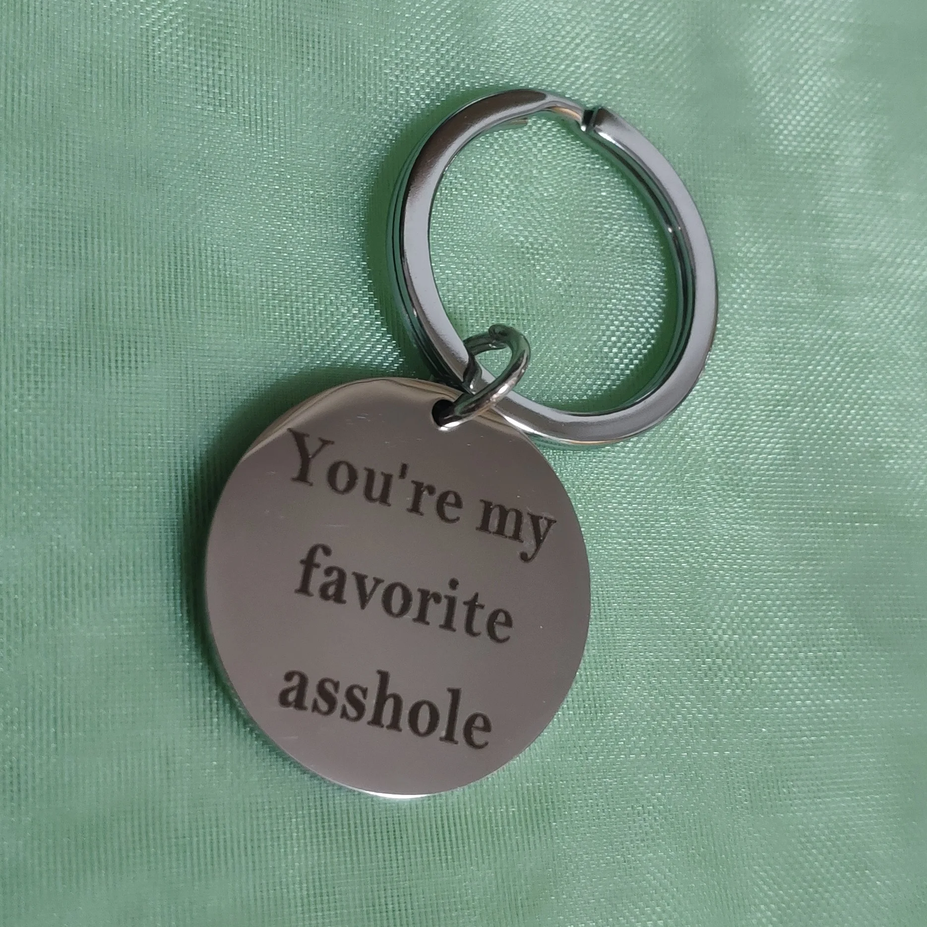 

Stainless Steel Couple Gift Round Plaques Keyring Pants Carabiner for Keys Bag Accessories You're My Favorite Best Friend Unisex