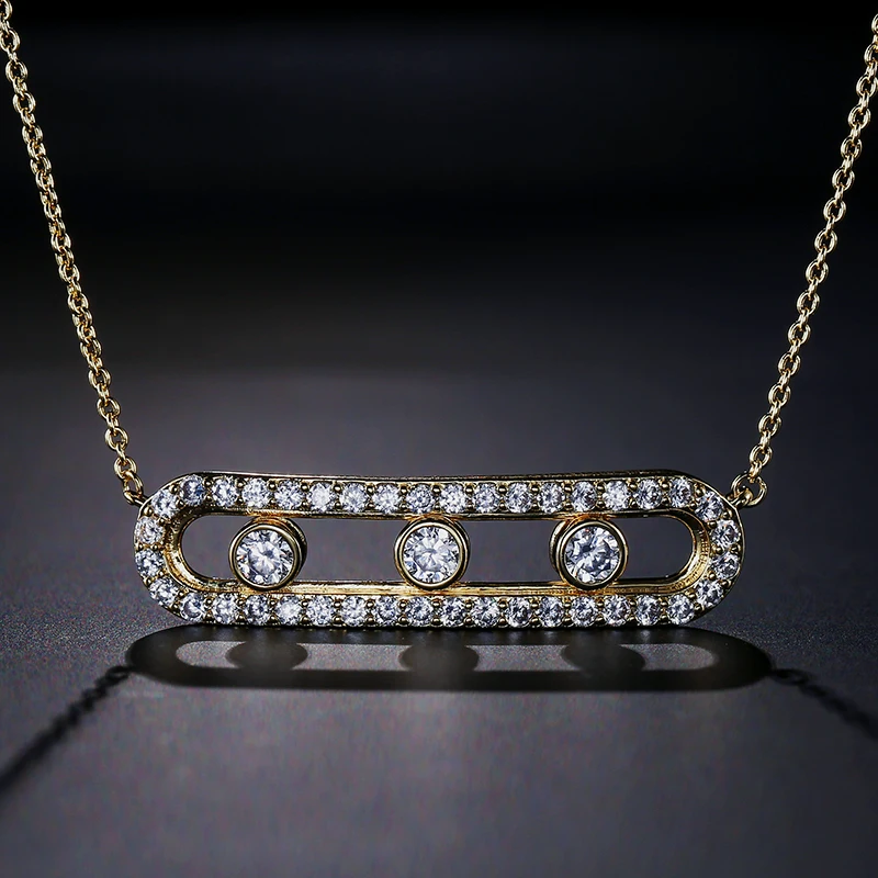 

RAKOL Arab Style Zirconia Crystal Bead Pendant Necklace for Women Can Move 3 Dot on Oval Necklaces Dainty Wedding Jewelry Gift