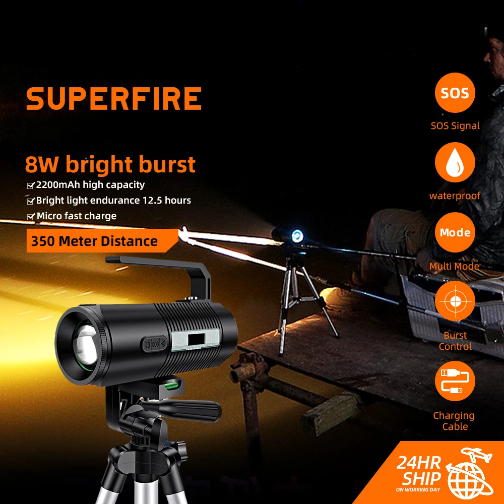 SUPERFIRE GF03 night fishing light blue light fishing light high power LED light rechargeable strong light searchlight