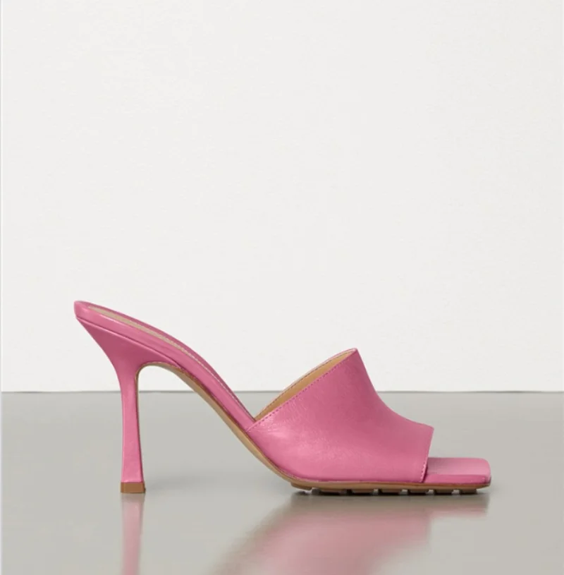 2023 Summer High Heel Banquet Walk Show Women's Sandals Square Headed Woven 9cm Slim Heel Sandals Women Small Heel