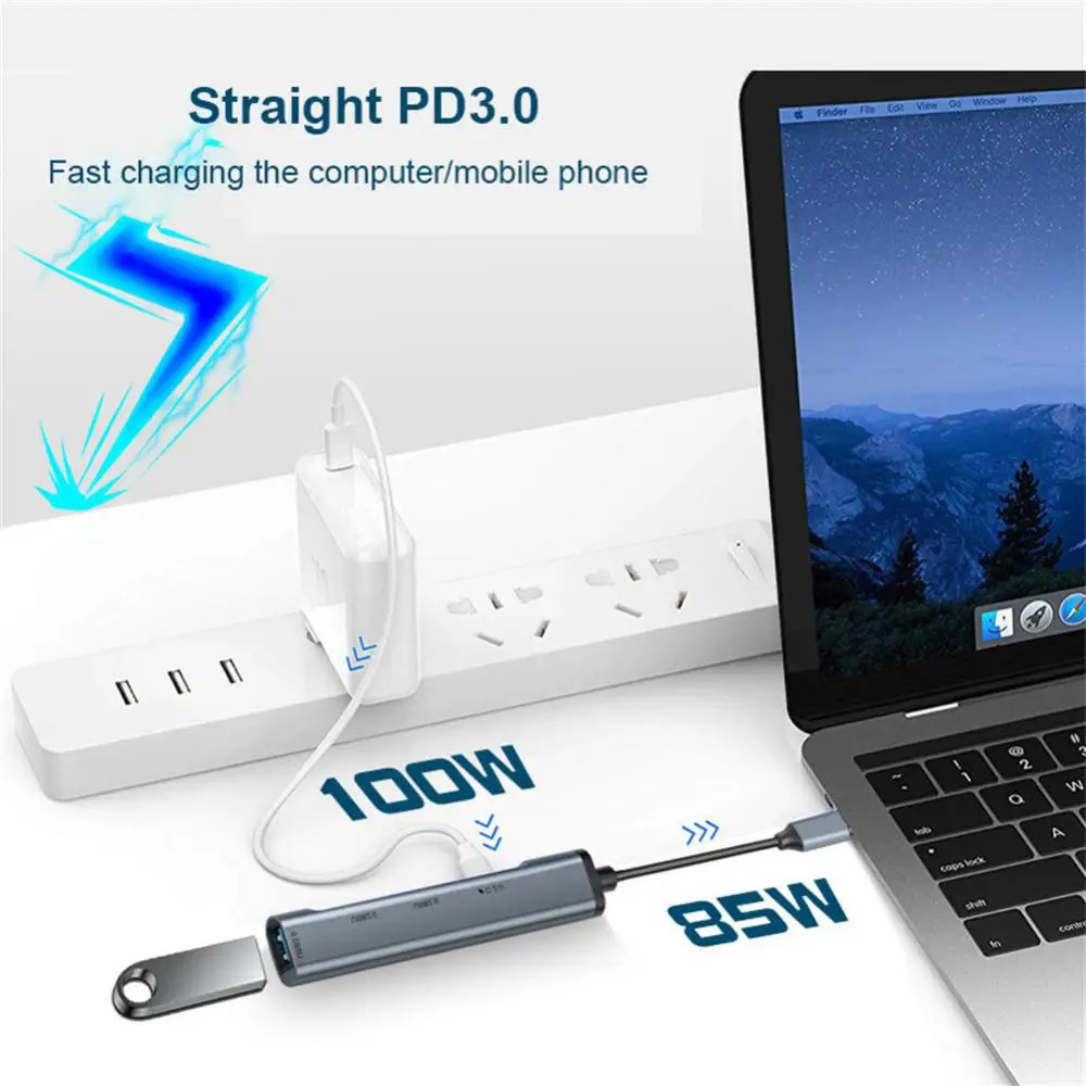 

Aluminum Alloy Multi-splitter Adapter 4 In 1 High Speed Type-c Docking Station Usb3.0 2.0 5gbps Usb Multiport Hub Pd 100w