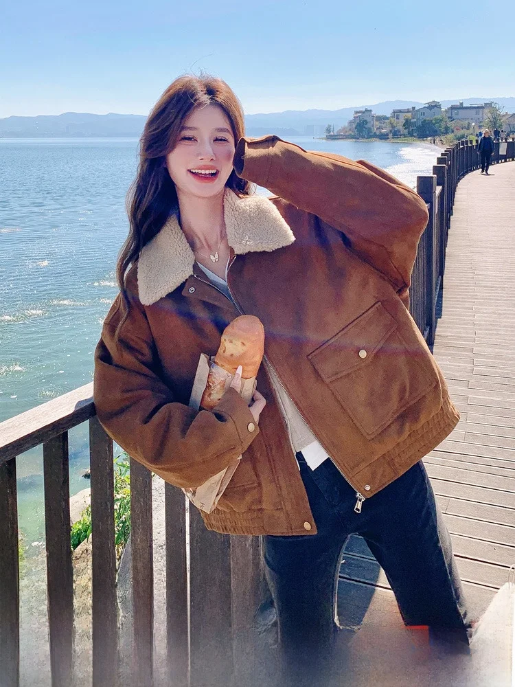 Кофейный цвет короткий пуховик с подкладкой женская зима 2024 новая корейская