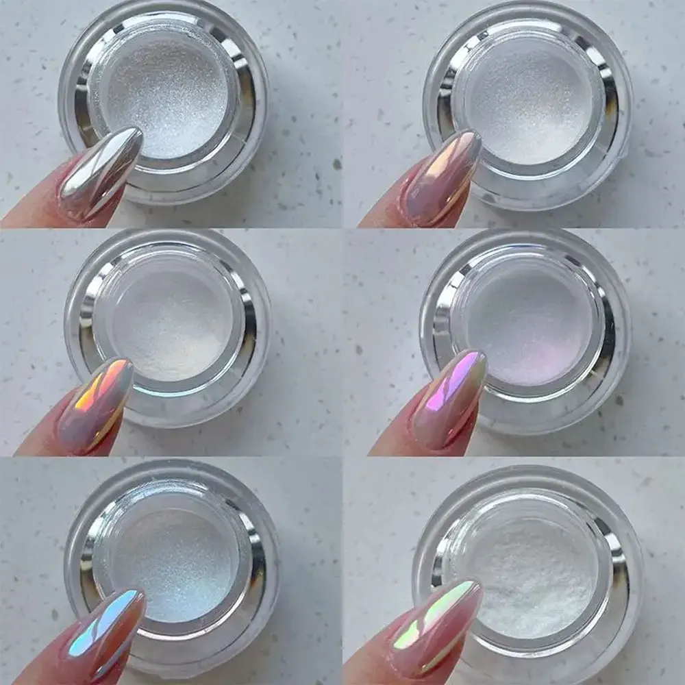 

White Moonlight Mirror Pigment Pearl Rubbing on Nail Art Glitter Dust Chrome Aurora Pink Manicure Holographic Beauty Powder DIY