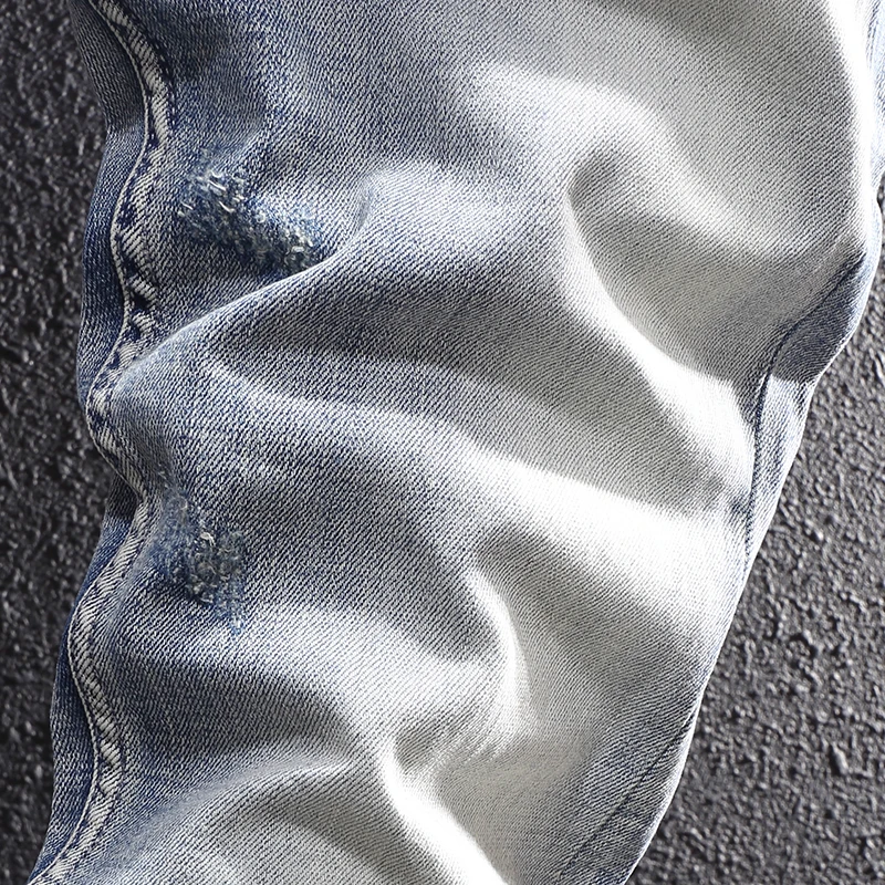 Fashion Designer Men Jeans High Quality Retro Light Blue Elastic Stretch Slim Fit Ripped Jeans Men Trousers Vintage Denim Pants