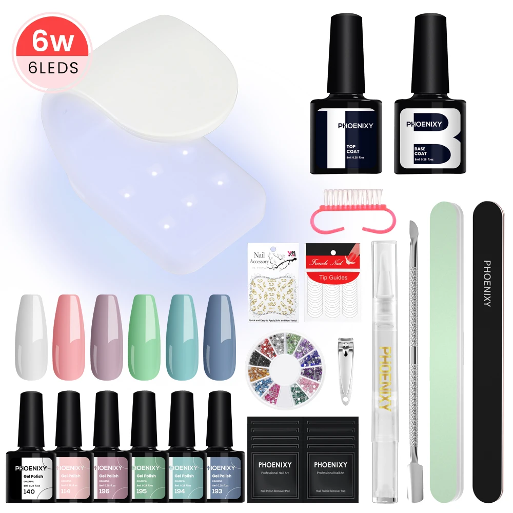 

Beginner Gel Nail Polish Set with 6W Nail Dryer Lamp Semi Permanent UV Gel Varnish 3/6 Colors Gel Polish Manicure Art Tools Set