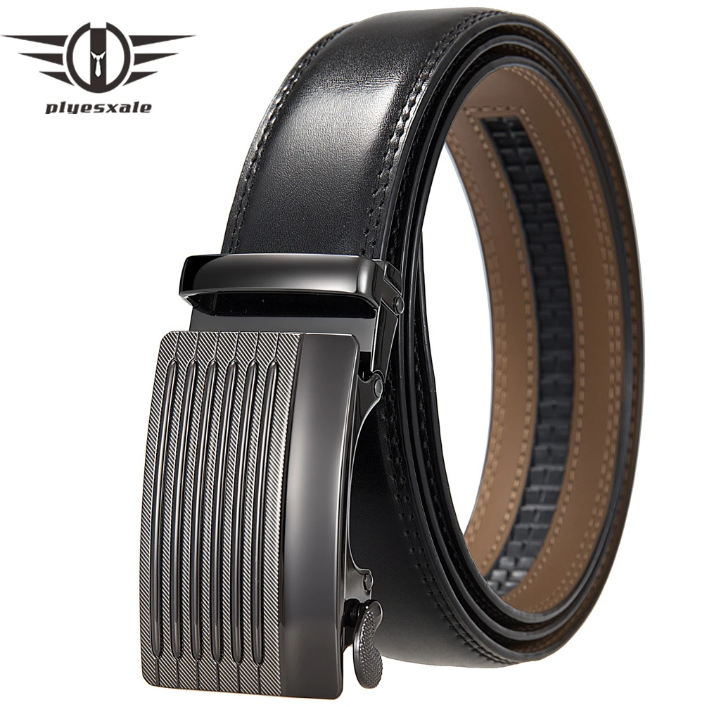 Plyesxale Cowhide Genuine Leather Belt For Men High Quality Male Brand Ratchet Automatic Luxury Belts Cinturones Hombre B1286