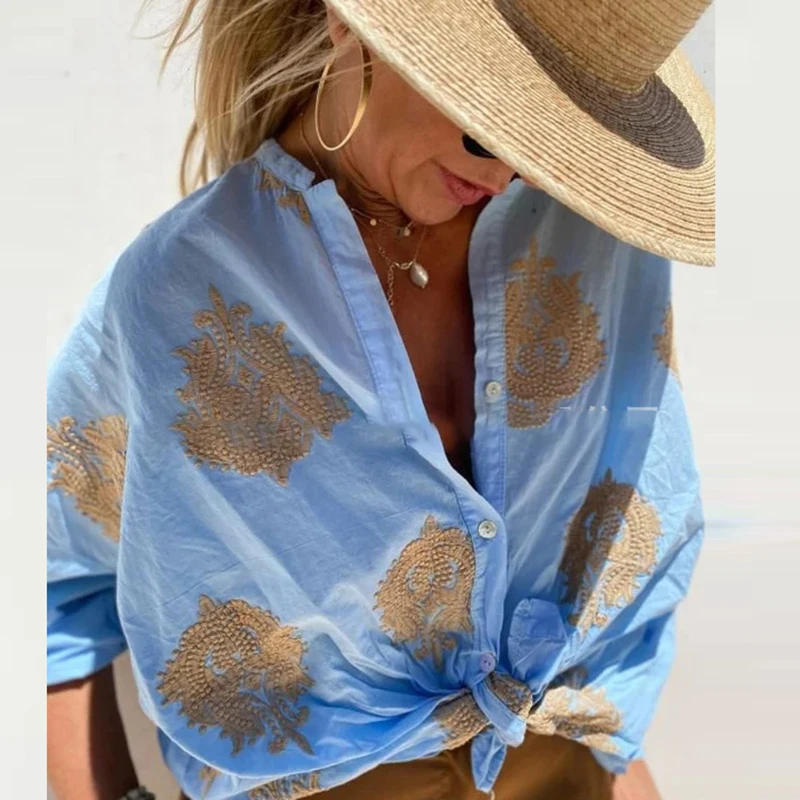 Женская свободная рубашка с длинным рукавом