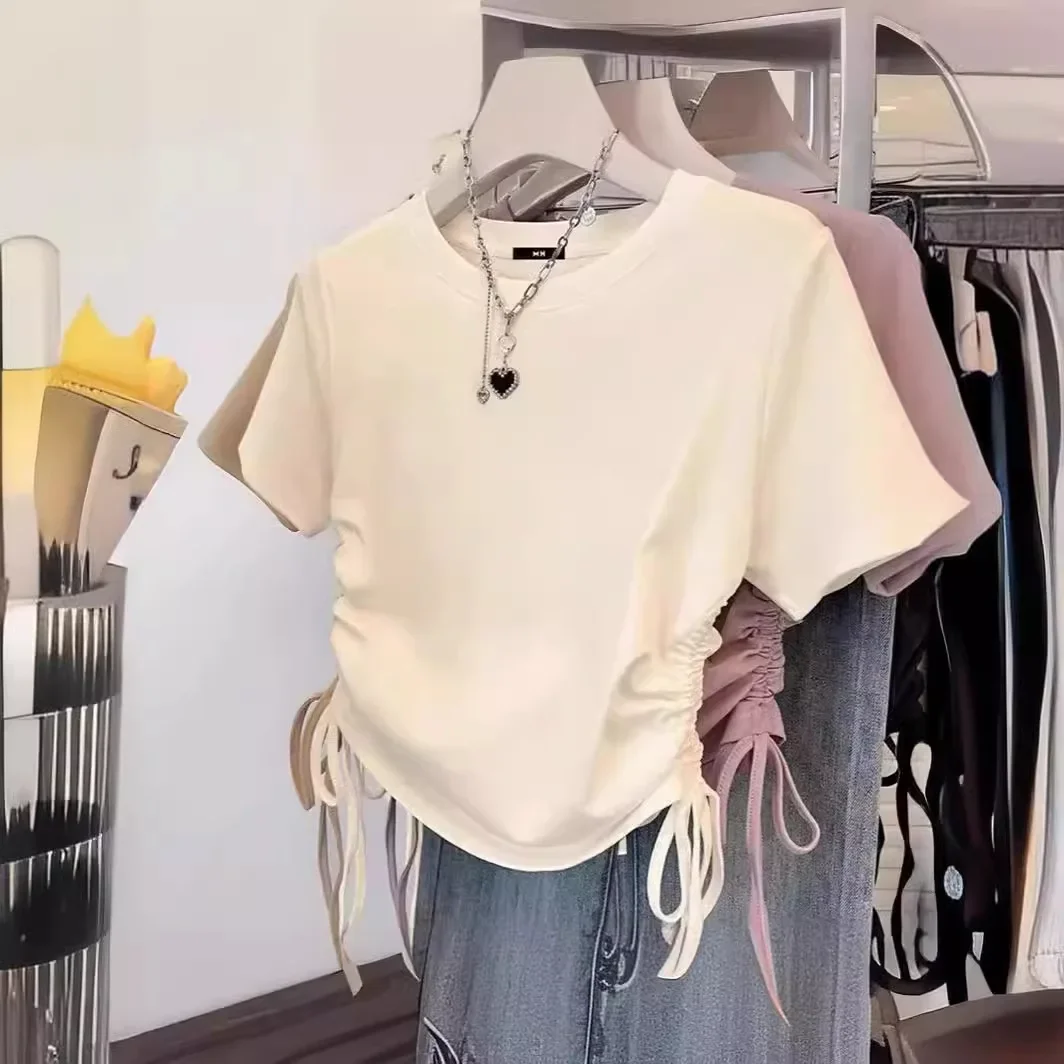 Универсальная женская футболка с коротким рукавом лето 2024 новый дизайн