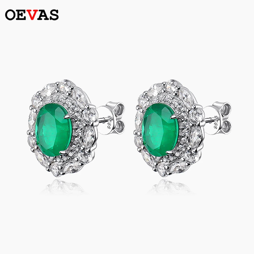 

OEVAS 100% 925 Sterling Silver 7*9mm Paraiba High Carbon Diamond Stud Earrings For Women Sparkling Wedding Party Fine Jewelry