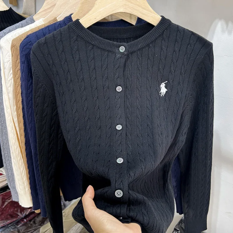 Embroidery Chic Fashion Knitted Tops Women Rib Slim Elastic Single-breasted Pullover Sweaters Autumn Winter Outfits Shir