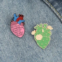anatomical heart enamel lapel pin human heart with flowers letters brooches floral anatomy badges art organs medical jewelry