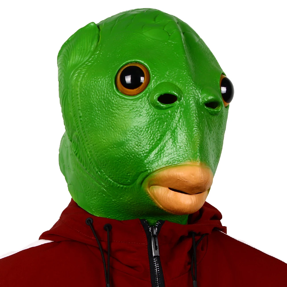 Мужская латексная маска с рисунком зеленой рыбы и монстра унисекс синтетическая