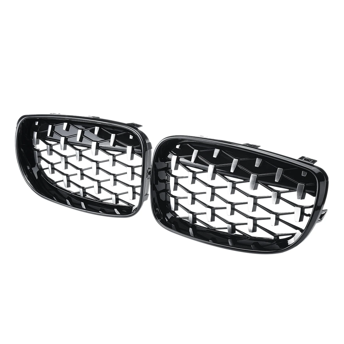 

2X Front Kidney Diamond Meteor Grille Grills for -BMW 1 Series E81 E82 E87 E88 LCI 2007-2013 Racing Grills Chrome+Black