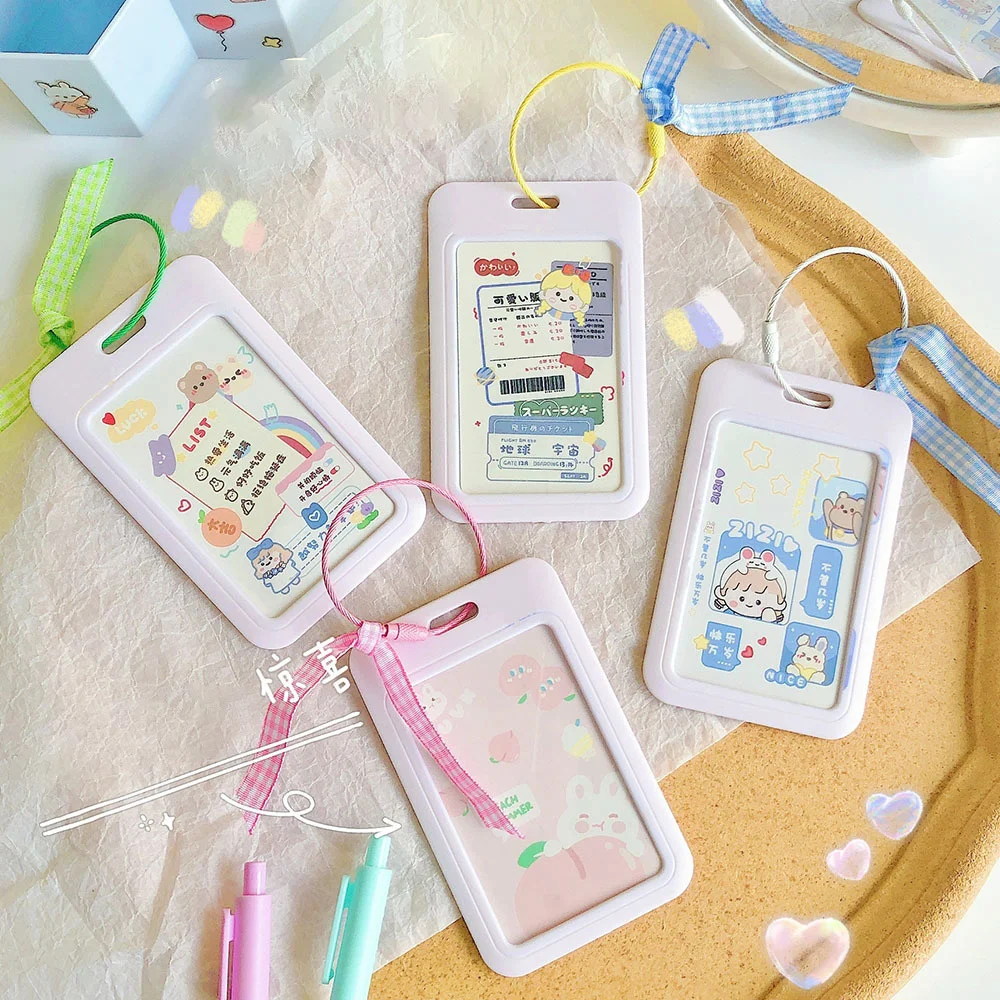 

1pc Cartoon Bear Card Protective Cover Anti Degaussing Bank Card ID Card Bus Protection Kawaii Keychain School Stationery