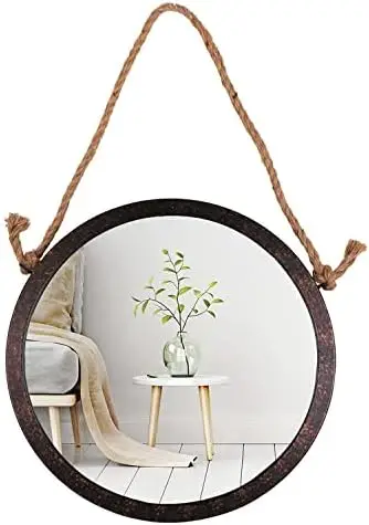 

Rope Hanging Mirror 24" for Living Room Decor, Decorative Circle Mirror, Bathroom Vanity Mirror, Farmhouse Circular Mirror
