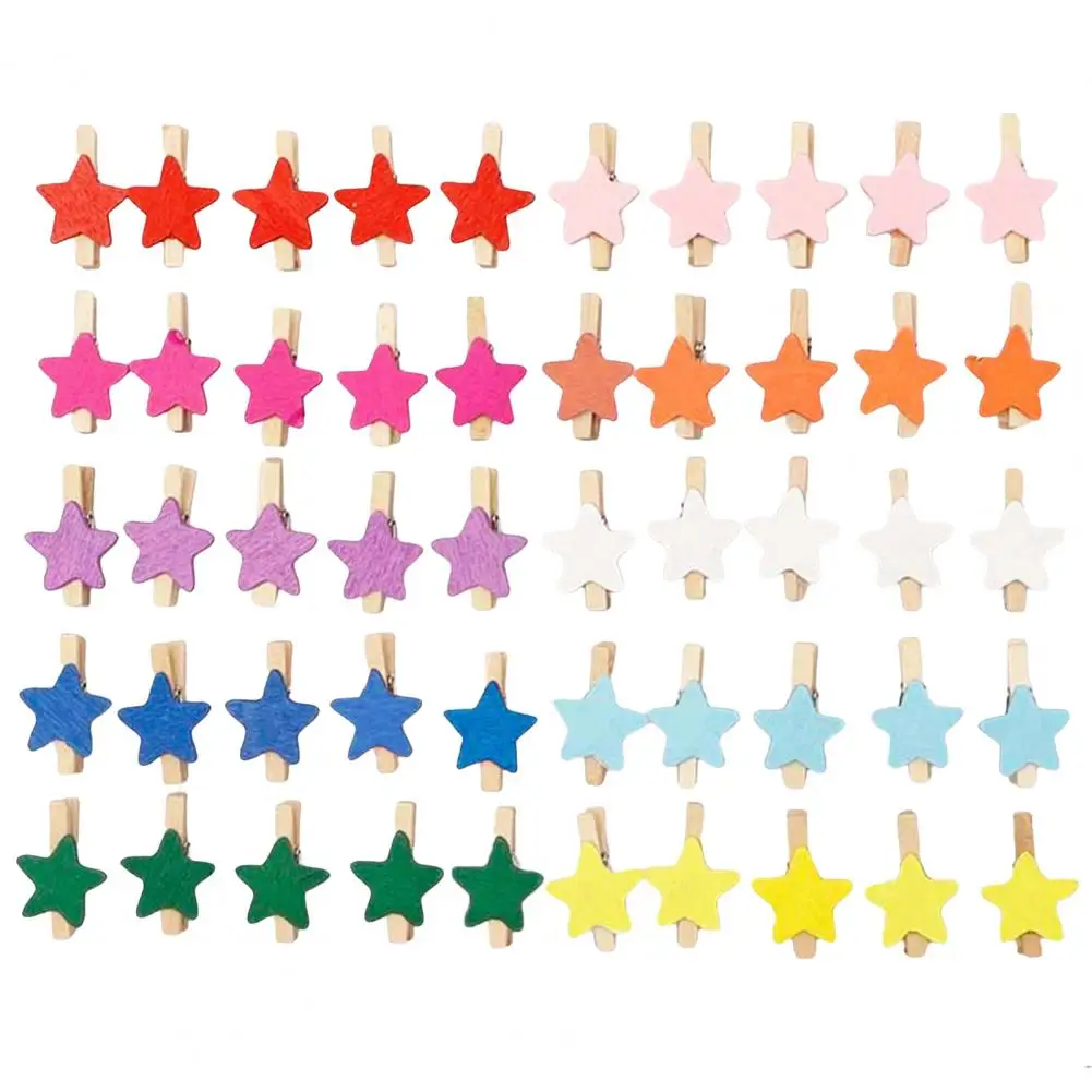 

Practical Photo Holder Eye-catching Simple Style Cute Star Wooden Clips Wooden Clip Pentagram Clip 50Pcs