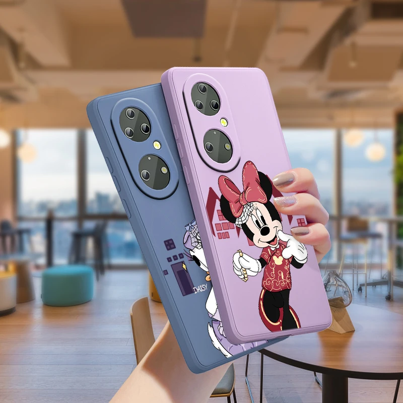 

Disney Mickey Minnie Art For Huawei P50 P40 P30 P20 Pro Lite E Y9S Y9A Y9 Y6 2020 2019 Nova 5T Liquid Silicone Rope Phone Case