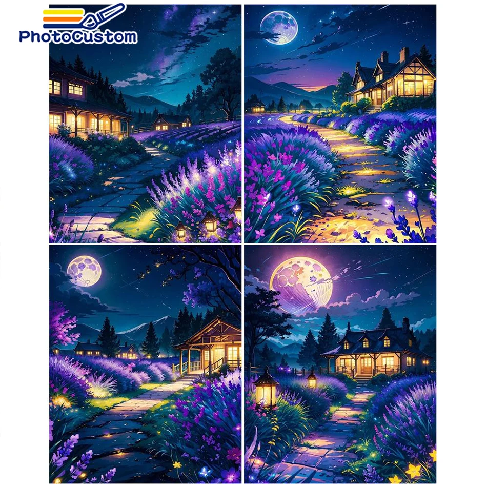 

PhotoCustom 60x75cm Frame DIY Painting By Numbers Kits Night Scenery Modern Home Wall Art Picture Paint By Numbers Adults Decor