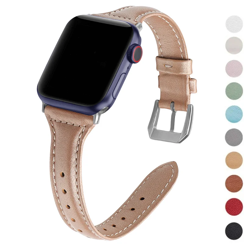 

Тонкий кожаный ремешок для Apple Watch band 49 мм Series 9 7 8 41/45 мм correa 38/42 мм, браслет на запястье iWatch SE 6 5 4 3 40/44 мм Ultra2