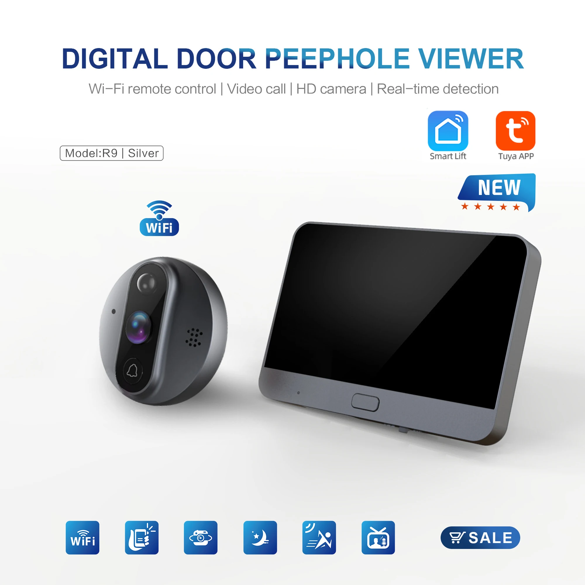 Tuya smart wiFi video doorbell intercom 720P door bell camera peephole 4.3