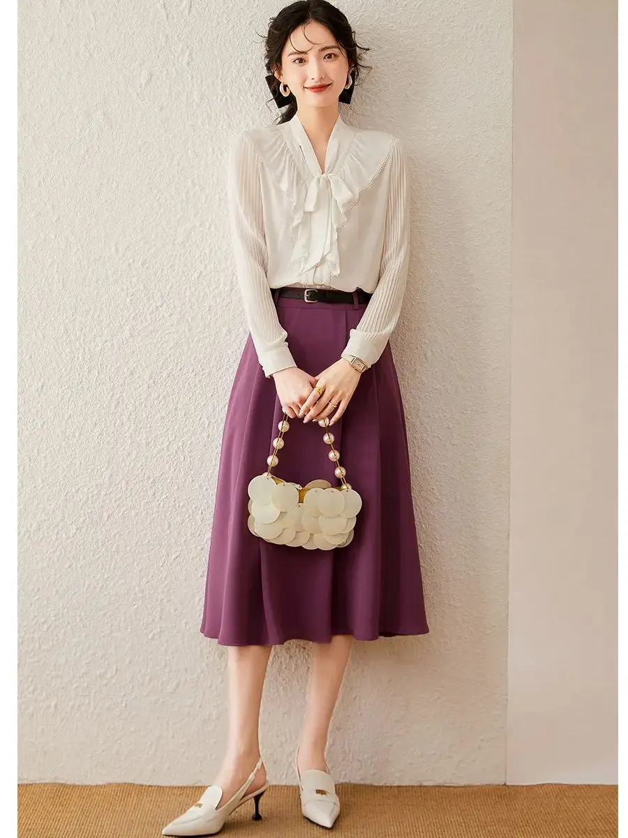 Женская рубашка LOUIS YAO осень 2023 элегантная плиссированная шифоновая кружевная с