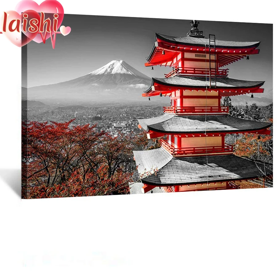 5D DIY Гора Фудзи Япония деревья вишни башня Алмазная картина Набор со стразами