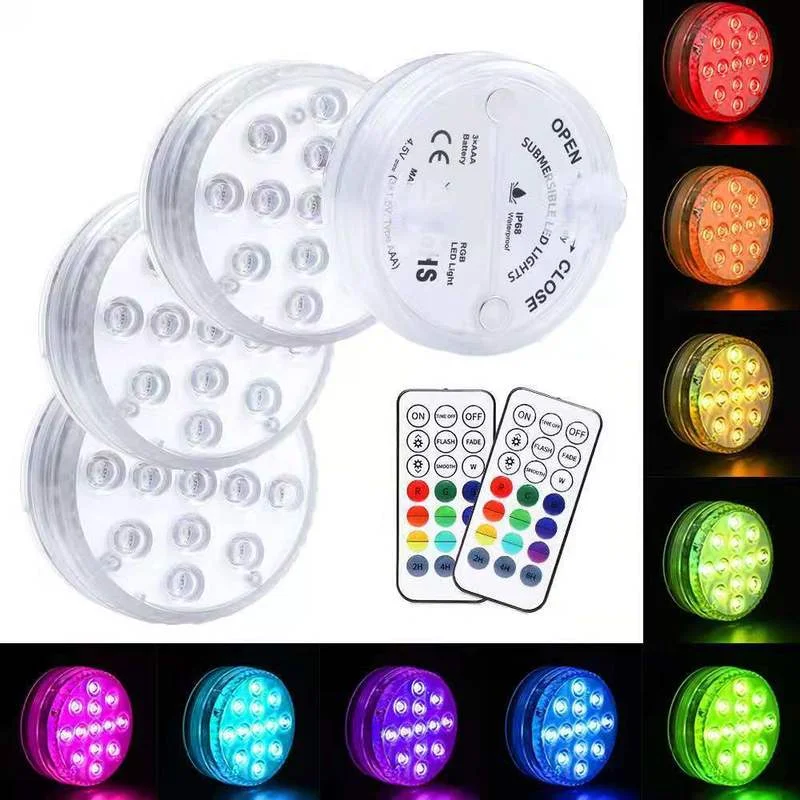 

RGB Submersible Led Lights Battery Operated Underwater Spot Lights With Remote Outdoor Vase Bowl Pond Garden Party Decoration